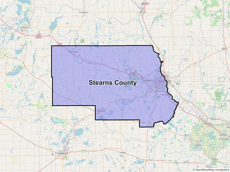 Map of Stearns County, Minnesota and ZIP codes
