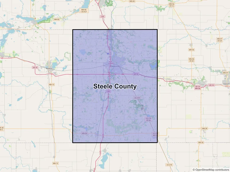 Map of Steele County, Minnesota and ZIP codes