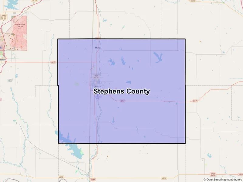 Map of Stephens County, Oklahoma and ZIP codes