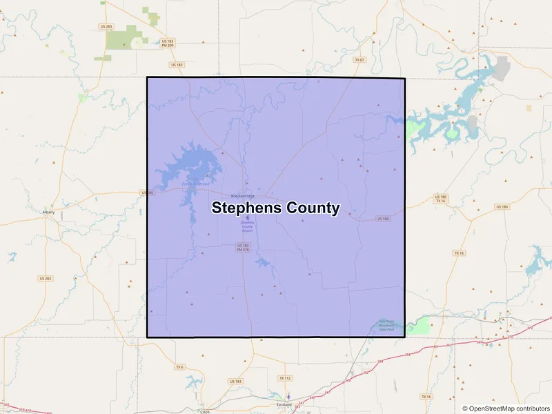 Map of Stephens County, Texas and ZIP codes