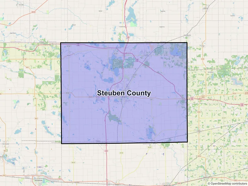 Map of Steuben County, Indiana and ZIP codes
