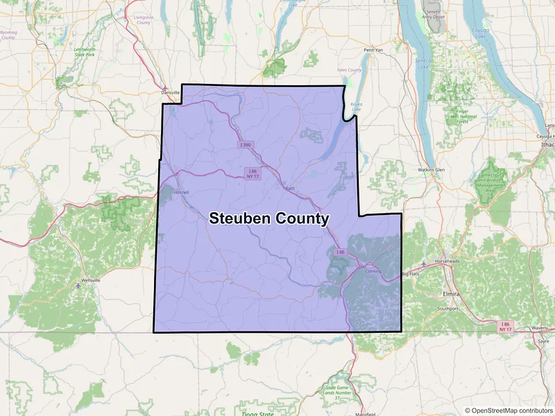 Map of Steuben County, New York and ZIP codes