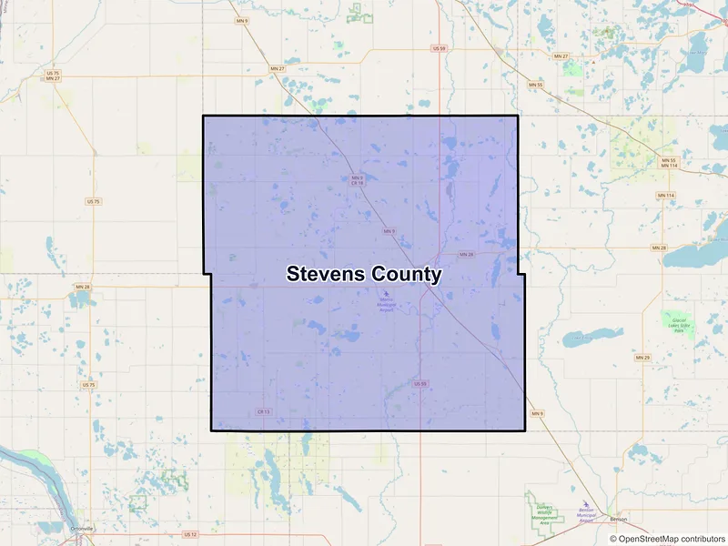 Map of Stevens County, Minnesota and ZIP codes