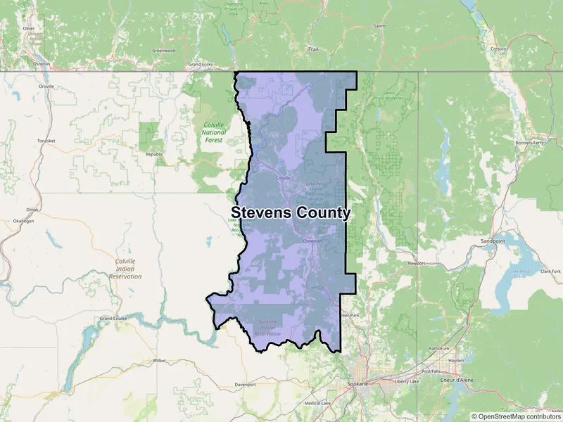 Map of Stevens County, Washington and ZIP codes