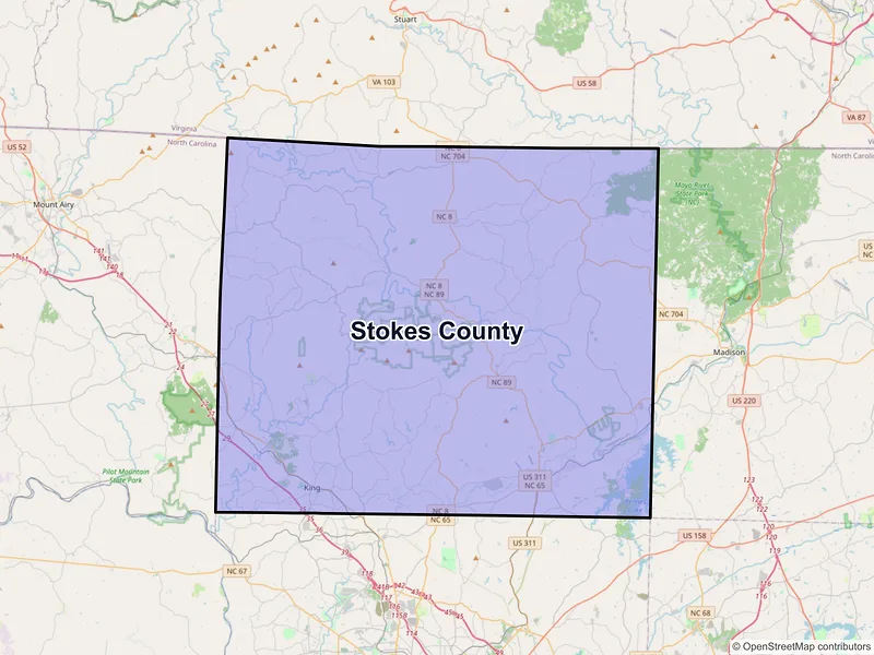 Map of Stokes County, North Carolina and ZIP codes