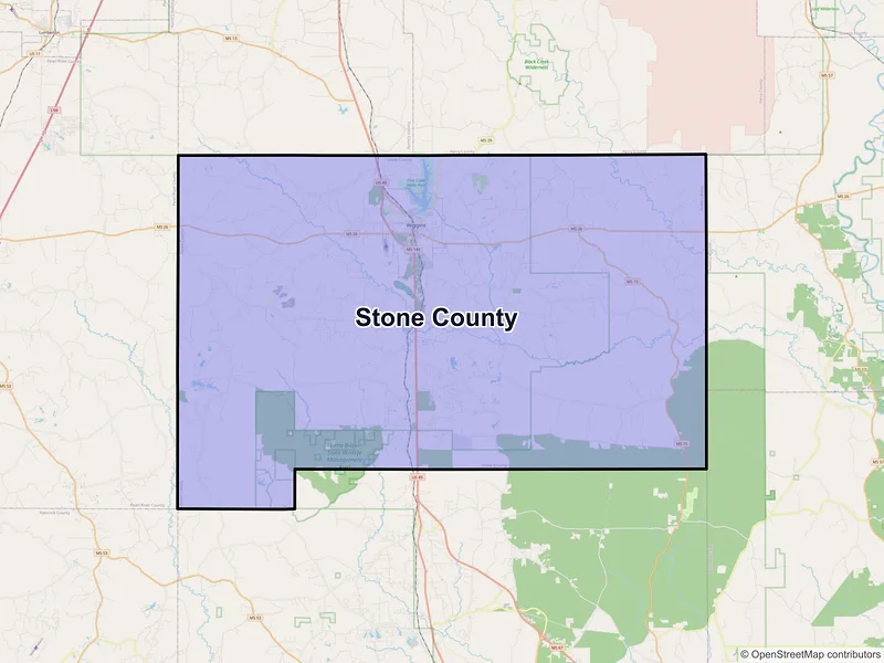 Map of Stone County, Mississippi and ZIP codes