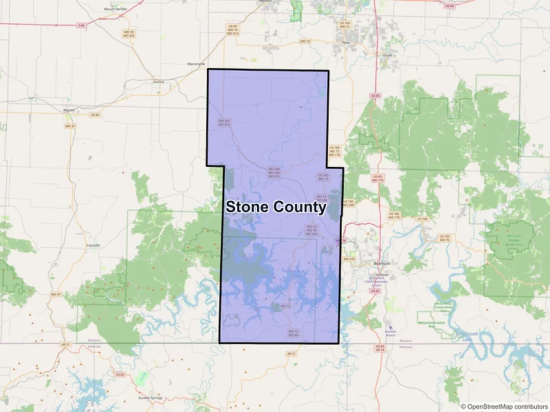 Map of Stone County, Missouri and ZIP codes