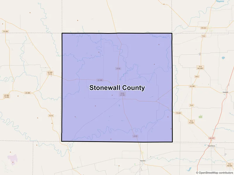 Map of Stonewall County, Texas and ZIP codes