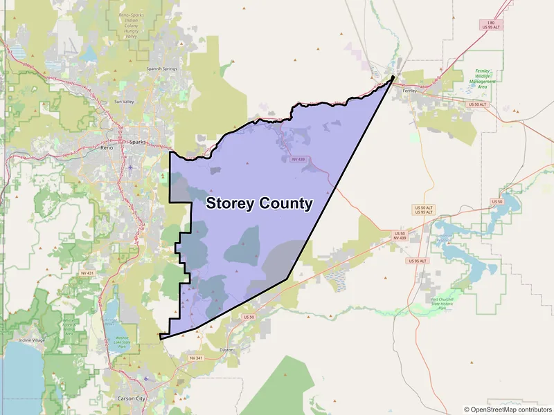 Map of Storey County, Nevada and ZIP codes