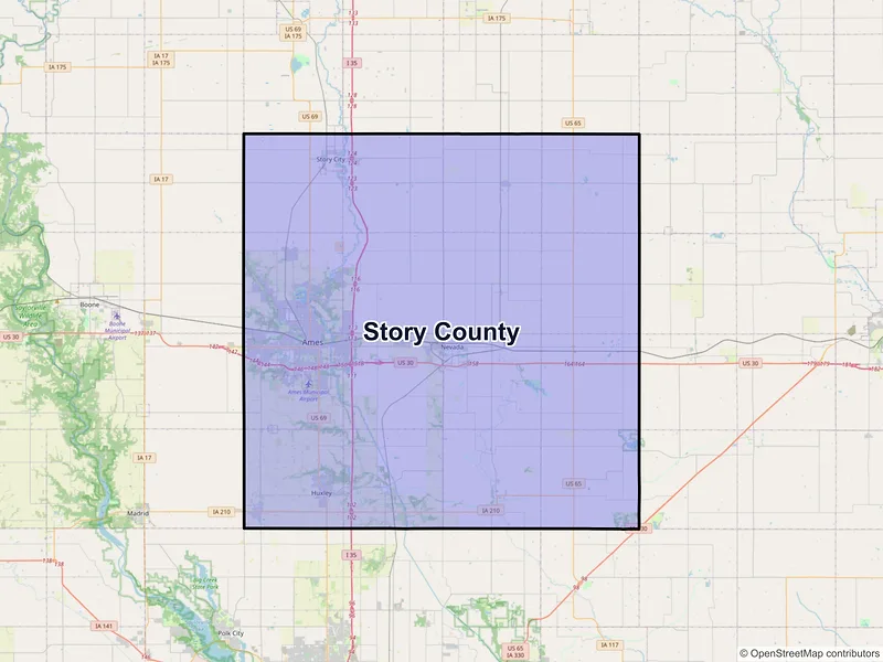 Map of Story County, Iowa and ZIP codes
