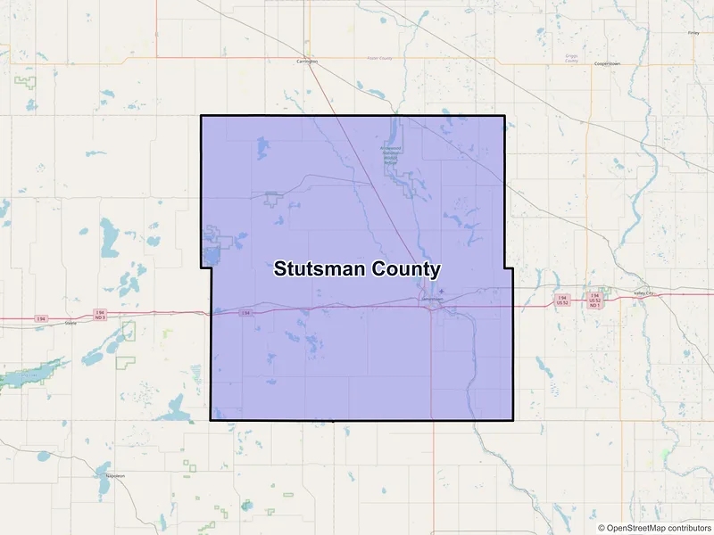 Map of Stutsman County, North Dakota and ZIP codes
