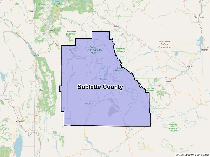 Map of Sublette County, Wyoming and ZIP codes
