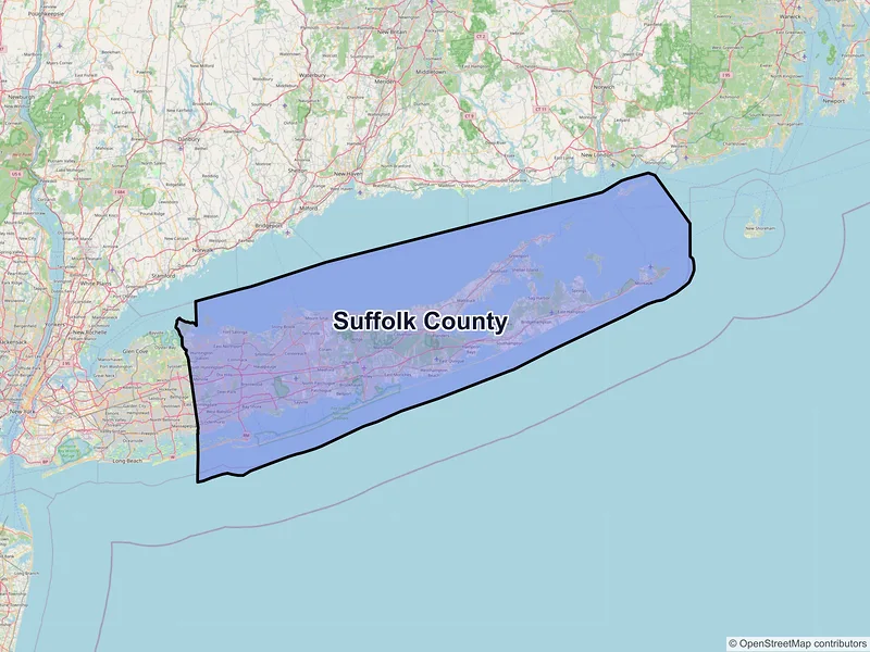 Map of Suffolk County, New York and ZIP codes