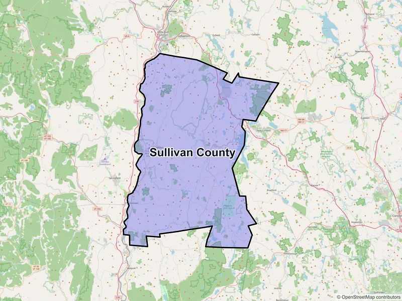 Map of Sullivan County, New Hampshire and ZIP codes