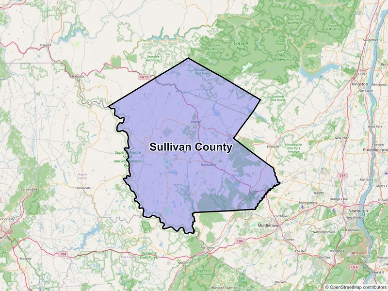 Map of Sullivan County, New York and ZIP codes