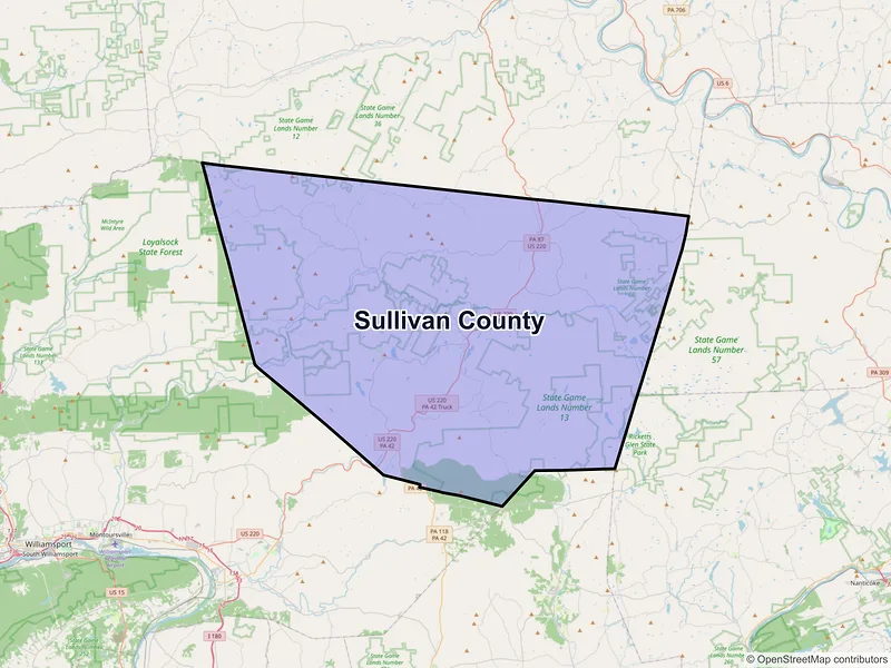 Map of Sullivan County, Pennsylvania and ZIP codes