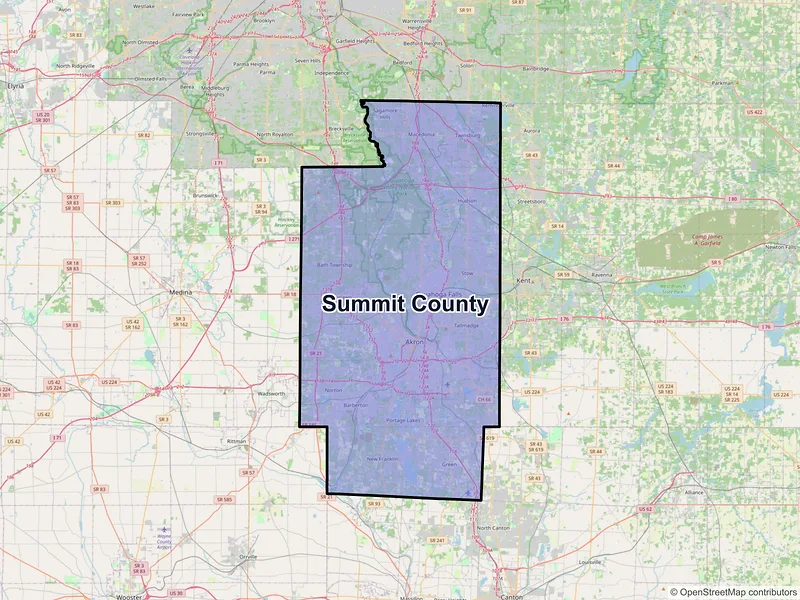 Map of Summit County, Ohio and ZIP codes