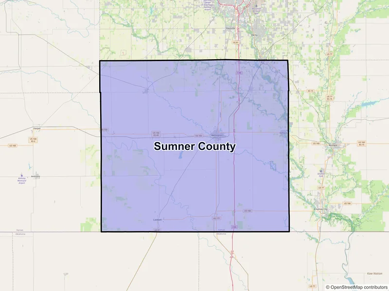 Map of Sumner County, Kansas and ZIP codes
