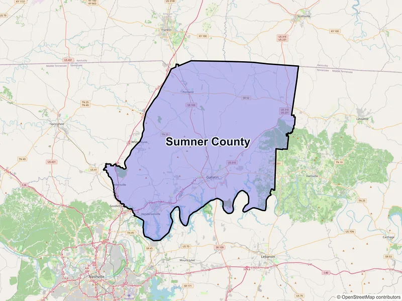Map of Sumner County, Tennessee and ZIP codes