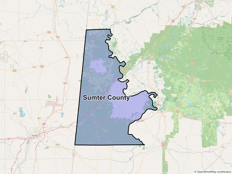 Map of Sumter County, Alabama and ZIP codes