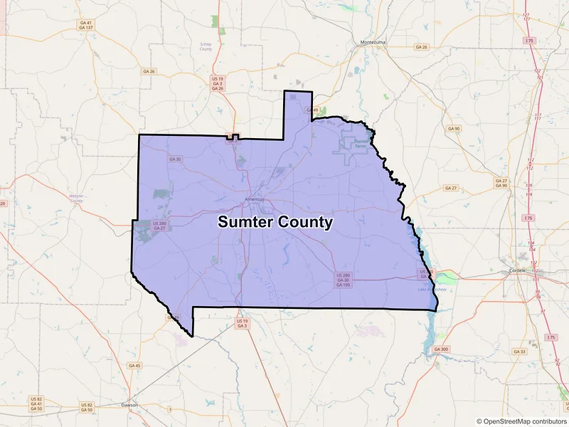 Map of Sumter County, Georgia and ZIP codes