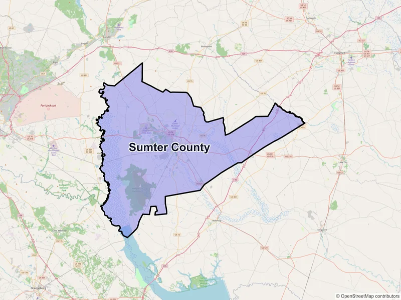 Map of Sumter County, South Carolina and ZIP codes