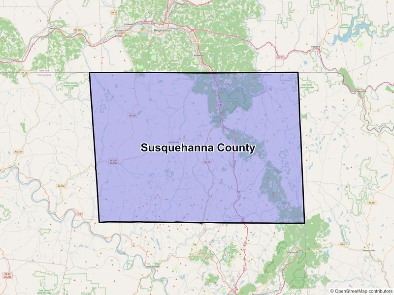Map of Susquehanna County, Pennsylvania and ZIP codes