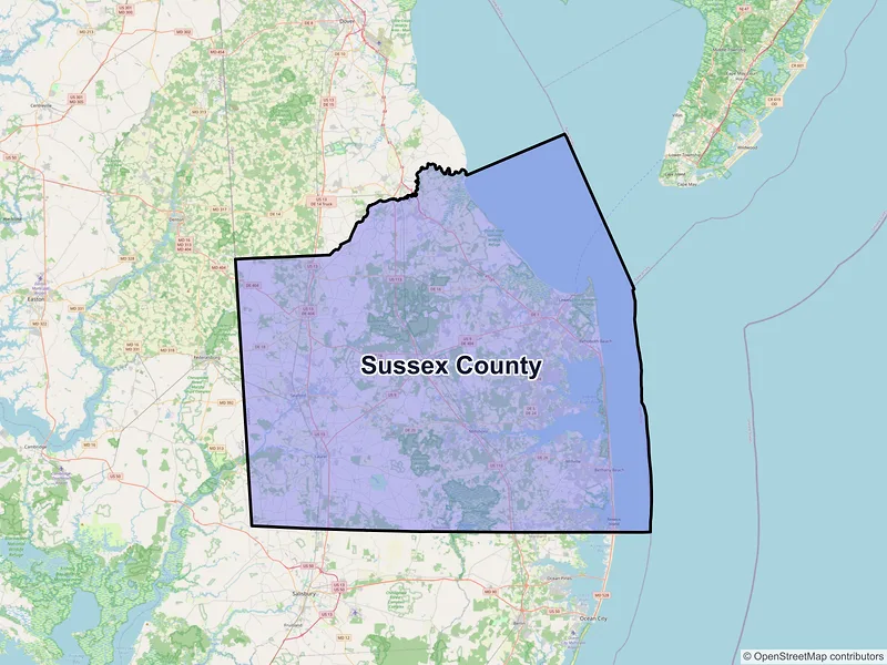 Map of Sussex County, Delaware and ZIP codes