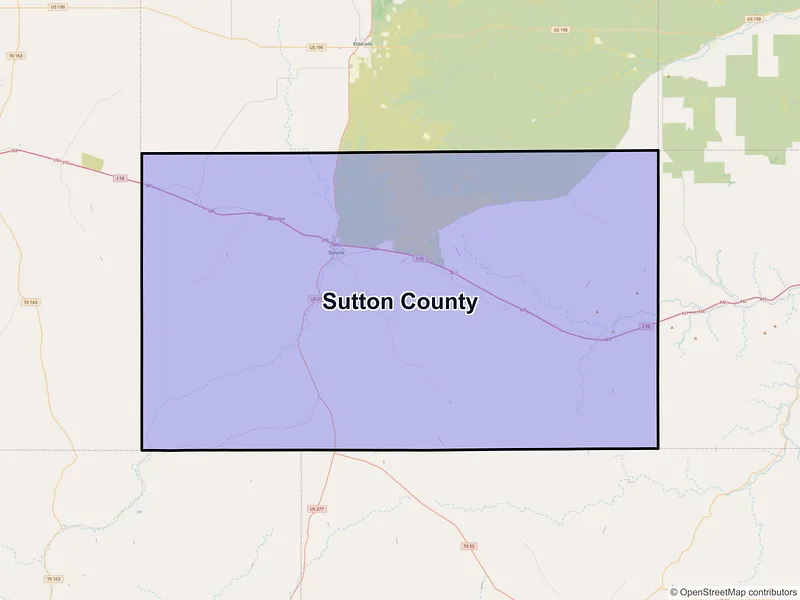Map of Sutton County, Texas and ZIP codes