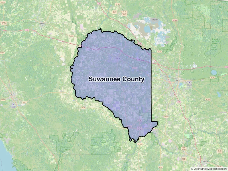 Map of Suwannee County, Florida and ZIP codes