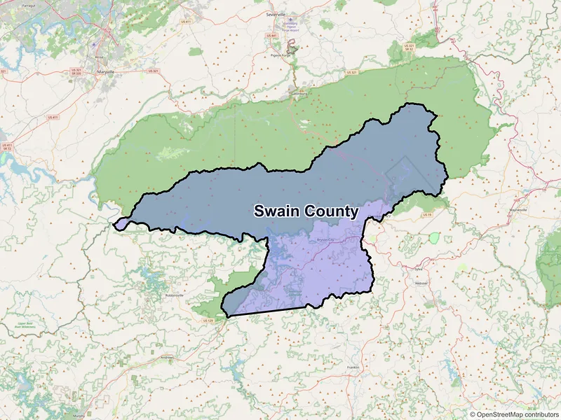 Map of Swain County, North Carolina and ZIP codes