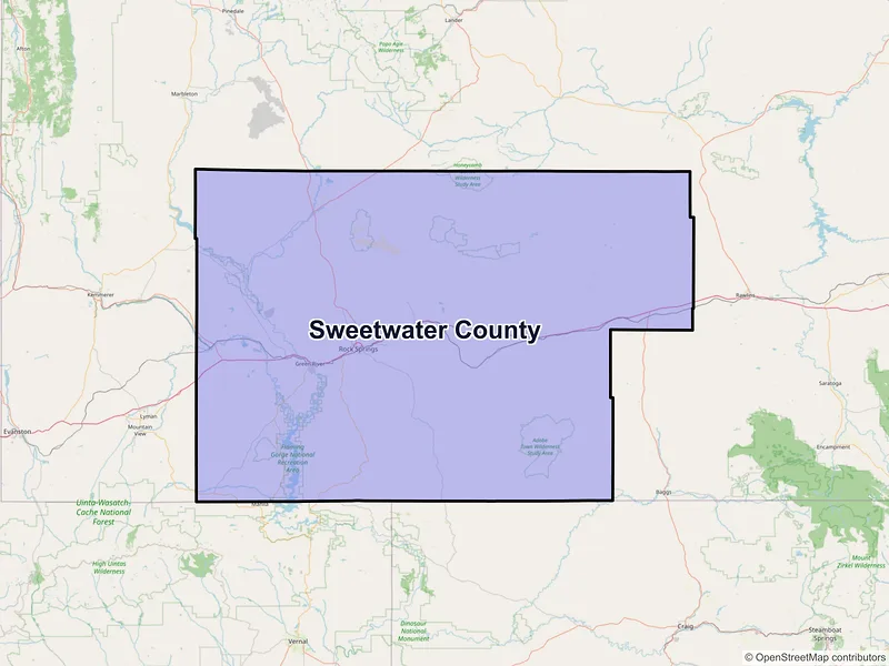 Map of Sweetwater County, Wyoming and ZIP codes