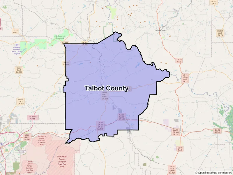 Map of Talbot County, Georgia and ZIP codes