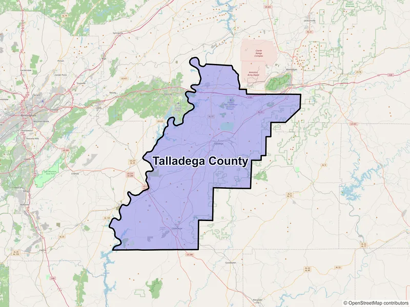 Map of Talladega County, Alabama and ZIP codes
