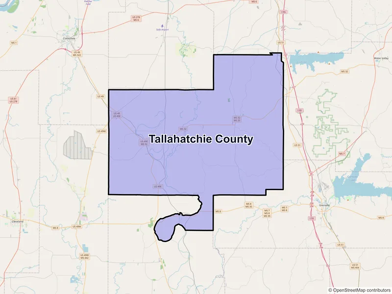 Map of Tallahatchie County, Mississippi and ZIP codes