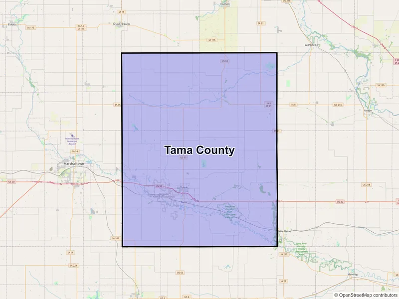 Map of Tama County, Iowa and ZIP codes
