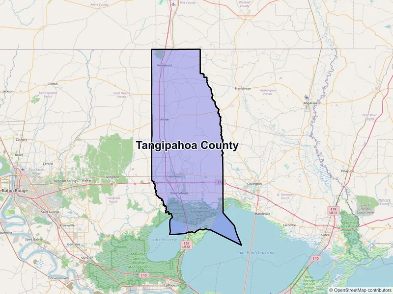 Map of Tangipahoa County, Louisiana and ZIP codes