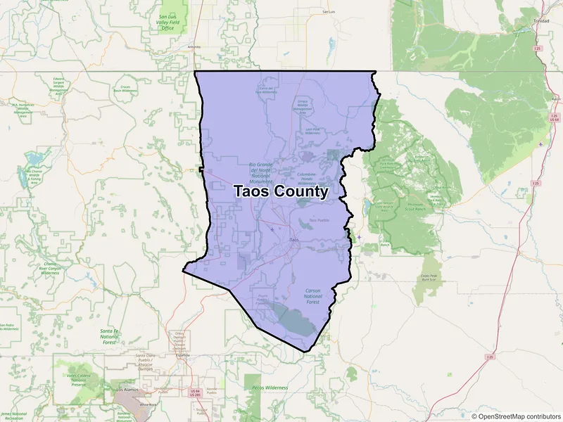 Map of Taos County, New Mexico and ZIP codes