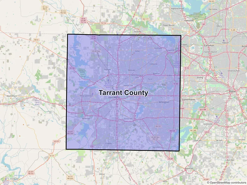 Map of Tarrant County, Texas and ZIP codes