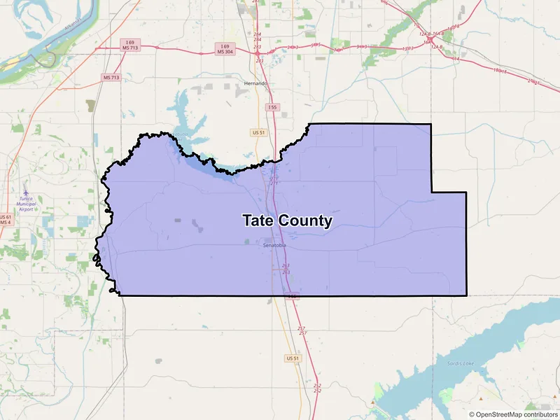 Map of Tate County, Mississippi and ZIP codes