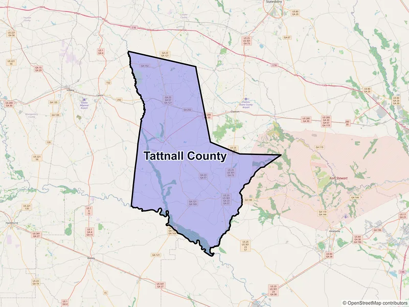 Map of Tattnall County, Georgia and ZIP codes