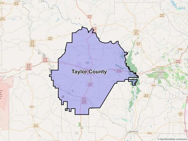Map of Taylor County, Georgia and ZIP codes