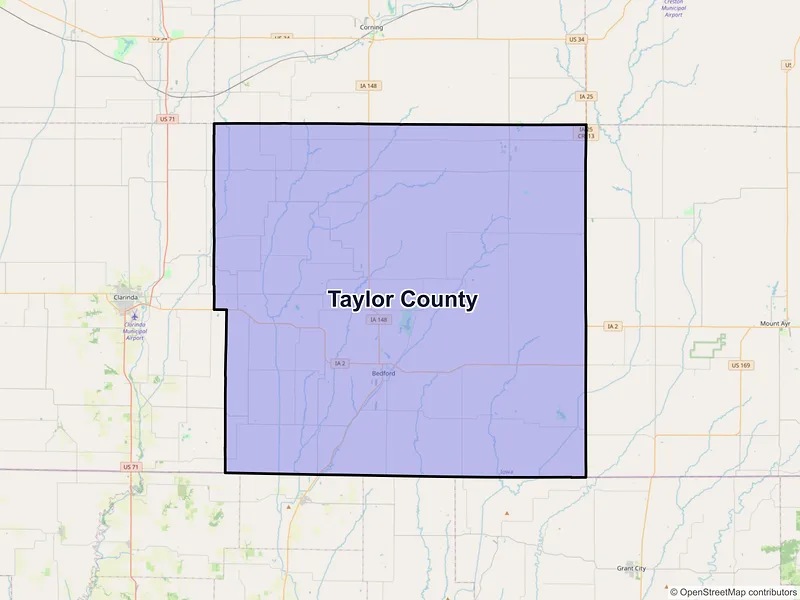 Map of Taylor County, Iowa and ZIP codes