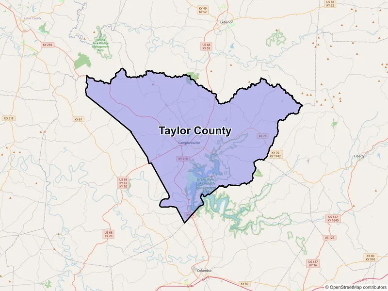 Map of Taylor County, Kentucky and ZIP codes