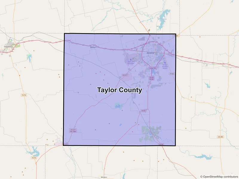 Map of Taylor County, Texas and ZIP codes