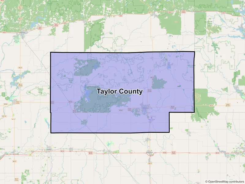 Map of Taylor County, Wisconsin and ZIP codes