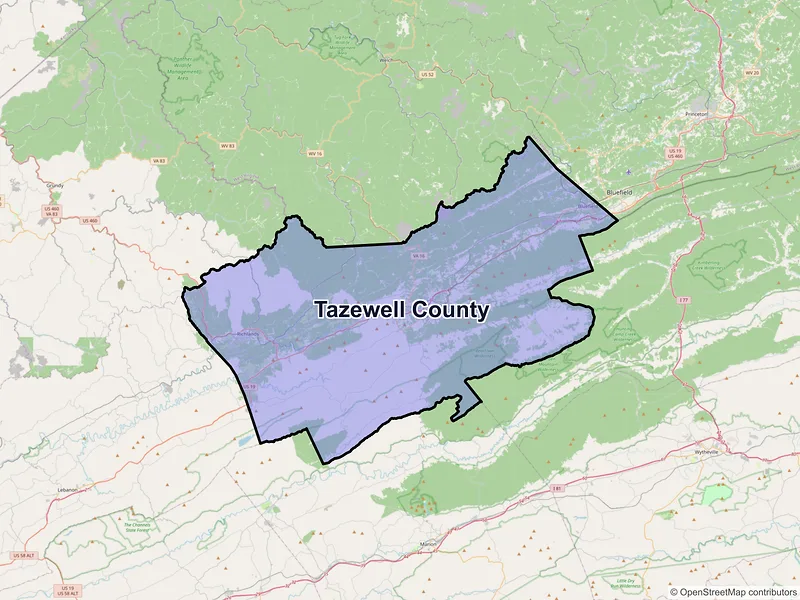 Map of Tazewell County, Virginia and ZIP codes