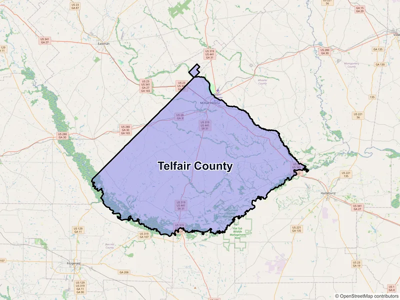 Map of Telfair County, Georgia and ZIP codes
