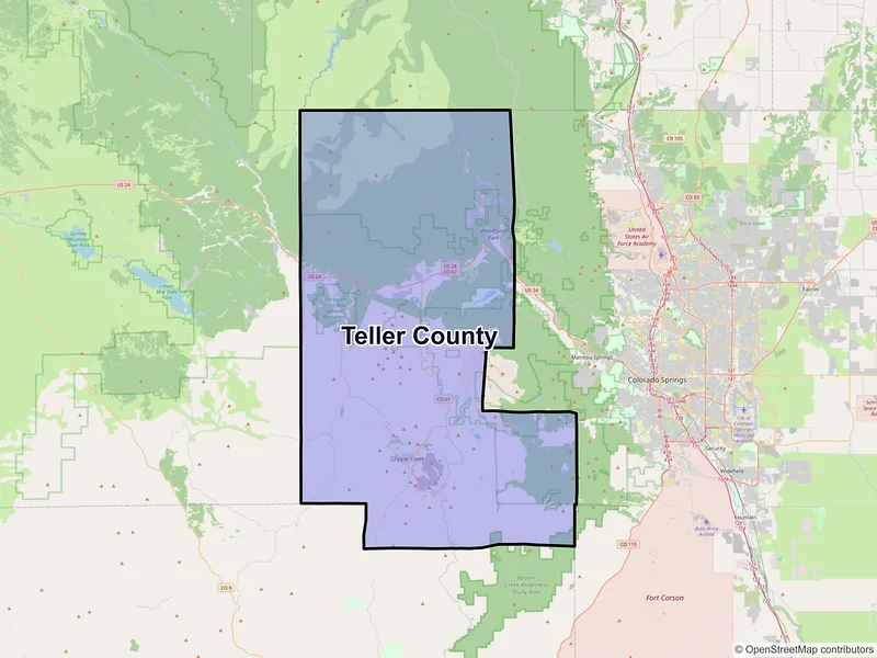 Map of Teller County, Colorado and ZIP codes