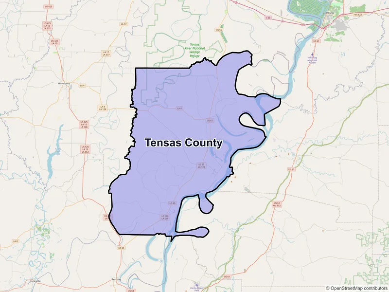 Map of Tensas County, Louisiana and ZIP codes